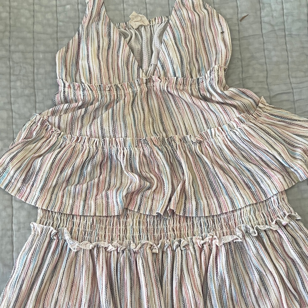 Surf Gypsy Striped Ruffled Tank Top in Cream, Pink, Blue